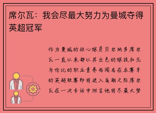 席尔瓦：我会尽最大努力为曼城夺得英超冠军